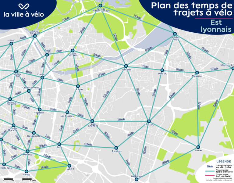 Carte des temps de trajet le vélo est le mode le plus rapide pour circuler au sein de la