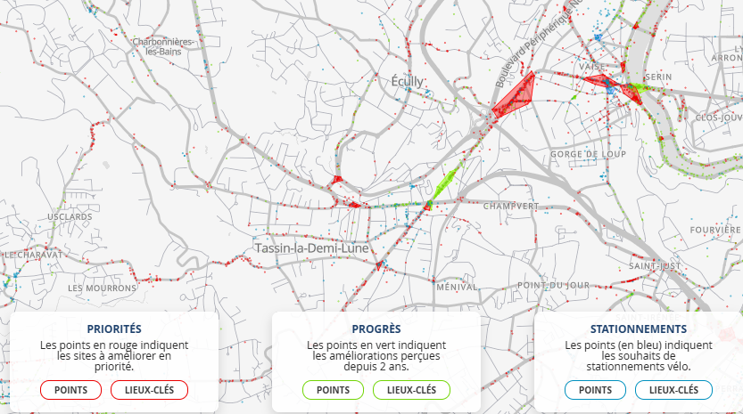 Carte des points noirs et priorités vélo à Tassin-la-Demi-Lune — Baromètre Vélo 2025